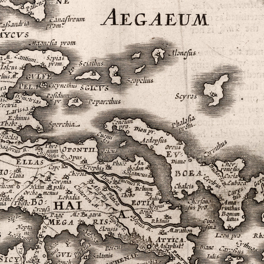 Vecchia mappa della Grecia di Speed, 1676: Atene, Corinto, Mare Egeo, Navi 