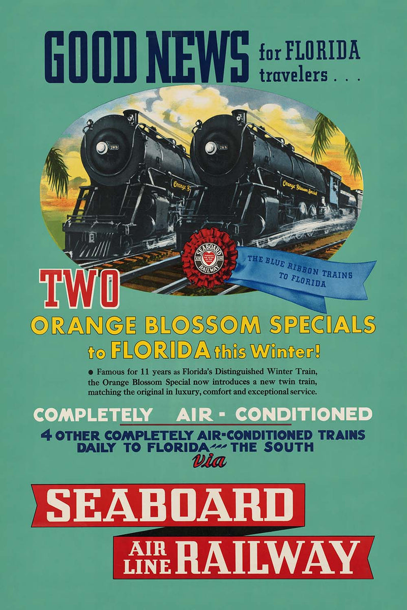 Lin Florida Florida Travel Poster: Two Orange Blossom Specials by Seaboard Air Lin ...