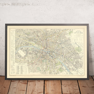 Ancienne carte omnibus de Paris par Letts, 1892 : Seine, Louvre et Tuileries, Notre-Dame, Opéra, Invalides 