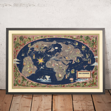Mappa del mondo Air France Old Oval di Boucher, 1961 