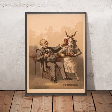 A framed image of The Connoisseur Vintage Drinks Advertising Poster, 1887