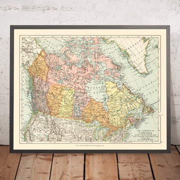 Mappa antica del Canada di Stanford, 1926: Toronto, Baia di Hudson, Ferrovie 