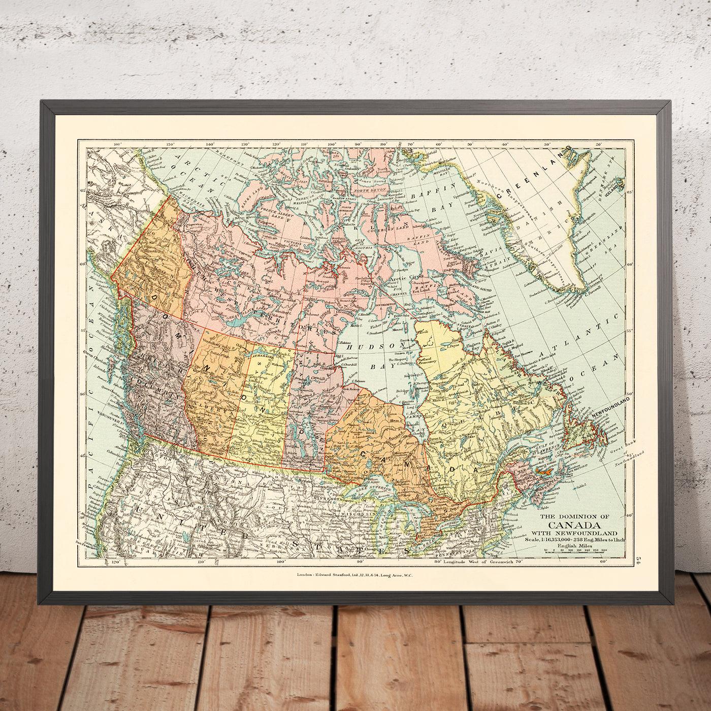 Old Map of Canada by Stanford, 1926: Toronto, Hudson Bay, Railways