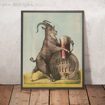 A framed image of Bock Bier Vintage Bock Beer Poster by Henry Jerome Schile, 1880