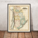 Mapa antiguo de Argentina por Lucas, 1823: Provincias Unidas, Buenos Aires, Andes, Río de la Plata 