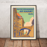 Póster de viaje de Basilea: Muster-Wohnungen Am Viadukt Basel de Rudolf Dürrwang, 1912 