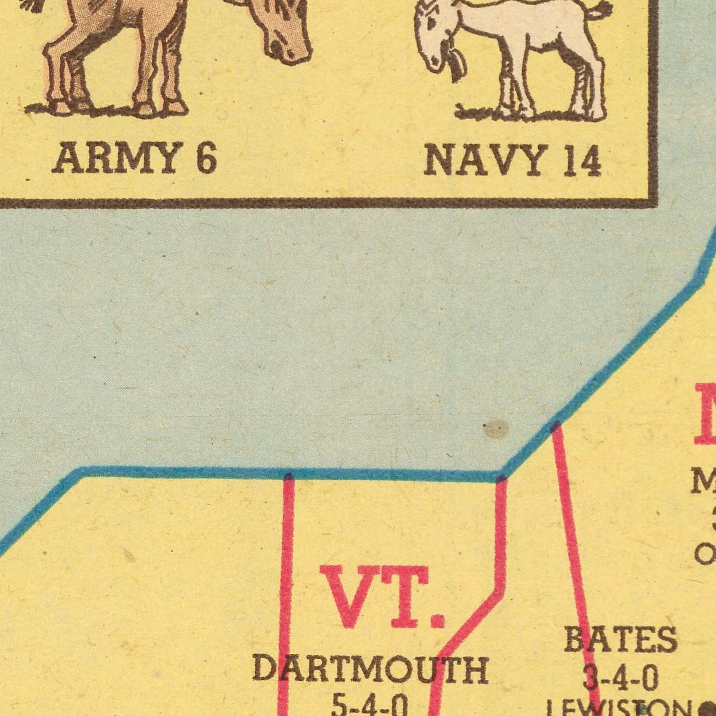 Old Map of US College Football by Sundberg, 1942: Major Teams, Conferences, WW2 Era