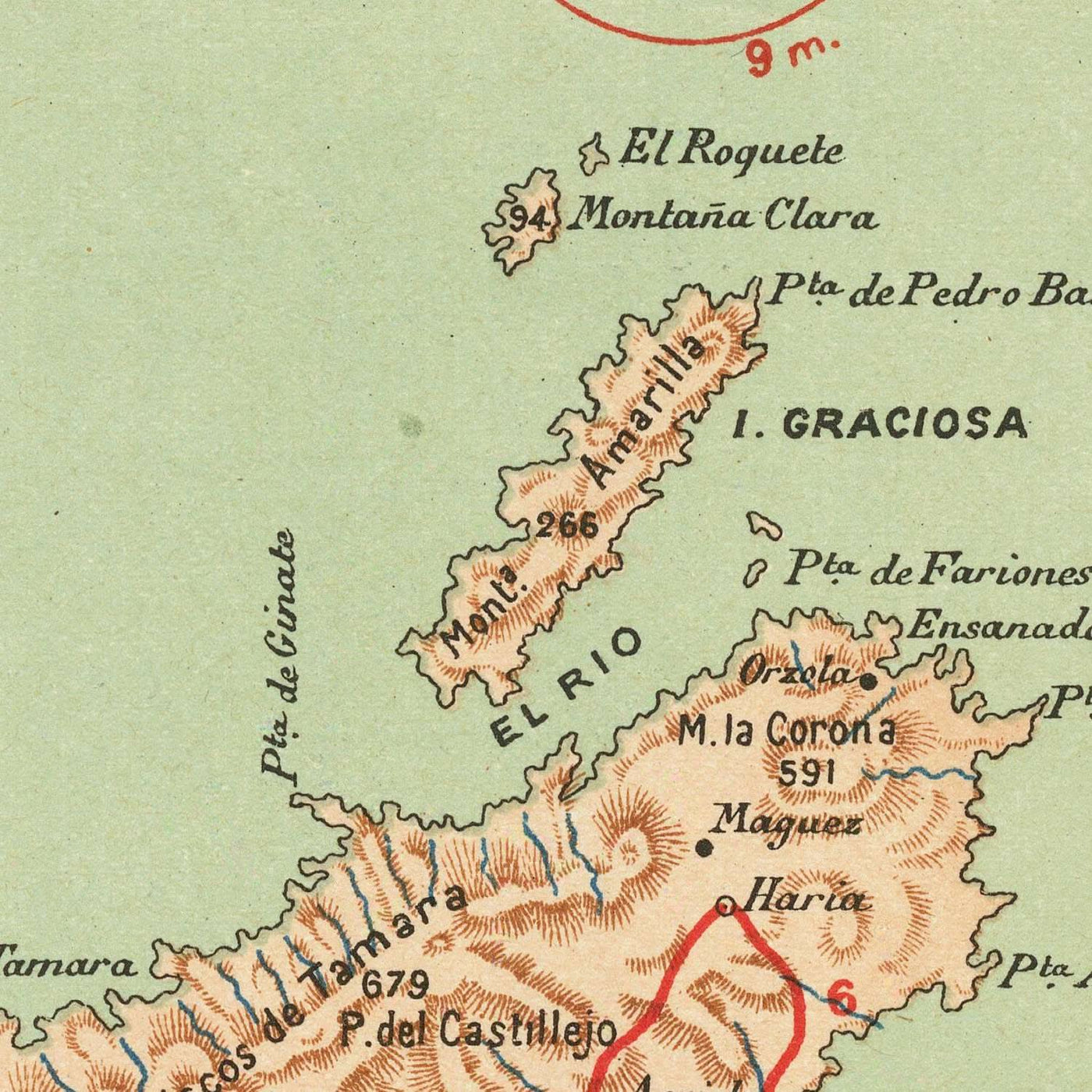 Mapa antiguo de Canarias de Chias, 1900: Las Palmas, Arrecife, Escudo, Topografía, Carreteras