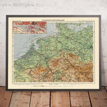 Antiguo mapa del noroeste de Alemania de Haack, 1943: Hamburgo, Bremen, Elba, Weser, Mar del Norte 