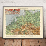 Old Map of Northwest Germany by Haack, 1943: Hamburg, Bremen, Elbe, Weser, North Sea