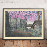 Fleurs de cerisier aux ruines du château de Shirakawa par Hasui Kawase, 1935 