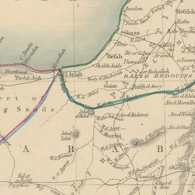 Ancienne carte de l'Égypte par Tallis, 1851 : Le Caire, Alexandrie, Karnac, le Sphinx, la mer Rouge