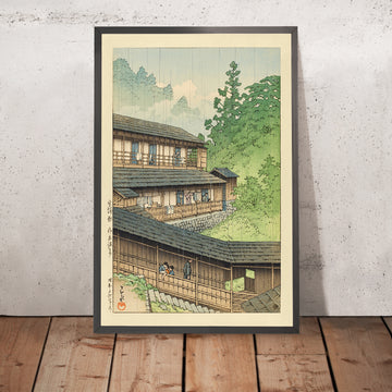 Una imagen enmarcada de Sakunami Onsen Hot Spring en la prefectura de Miyagi, de Hasui Kawase, 1935