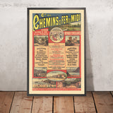 Reiseposter Pyrenäen: Excursions aux bains de mer et aux Pyrénées von Chemins de fer du Midi, 1880 