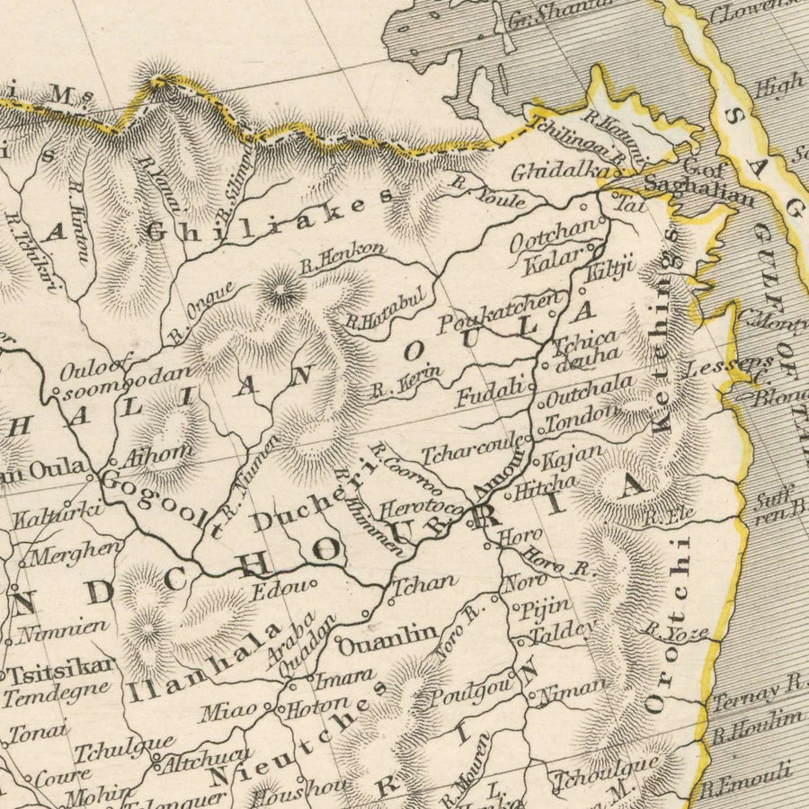 Ancienne carte du Tibet, de la Mongolie et de la Mandchourie par Tallis, 1851 : Lhassa, Pékin, Grande Muraille, Himalaya, Dalaï Lama 