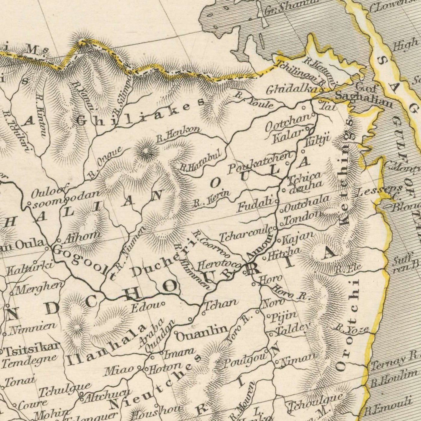 Old Map of Tibet, Mongolia & Manchuria by Tallis, 1851: Lhasa, Beijing, Great Wall, Himalayas, Dalai Lama