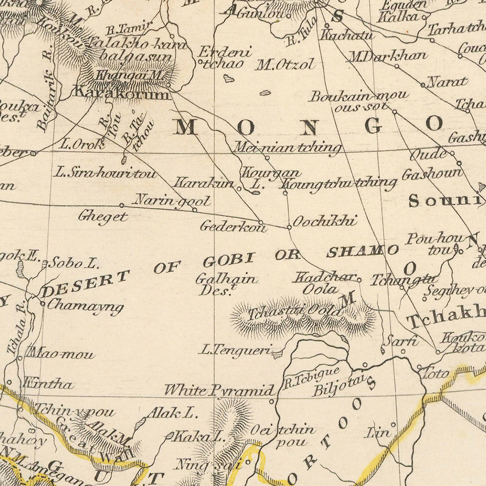Old Map of Tibet, Mongolia & Manchuria by Tallis, 1851: Lhasa, Beijing, Great Wall, Himalayas, Dalai Lama