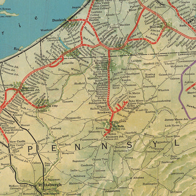 Old Map of the Erie Railroad Industrial Empire by Whitney-Graham, 1930: NYC, Chicago, Cleveland, Buffalo, Great Lakes