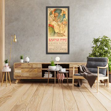 A framed image of The Slav Epic Exhibition Poster by Alphonse Mucha, 1930