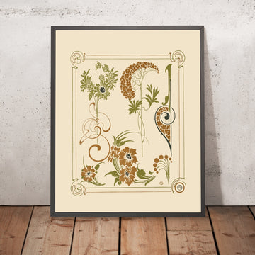 A framed image of Abstract Design with Flowers and Arabesques by Alphonse Mucha, 1900