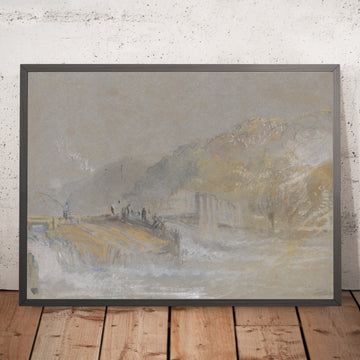 A framed image of Foul by God: River Landscape with Anglers Fishing From a Weir by Turner, 1830