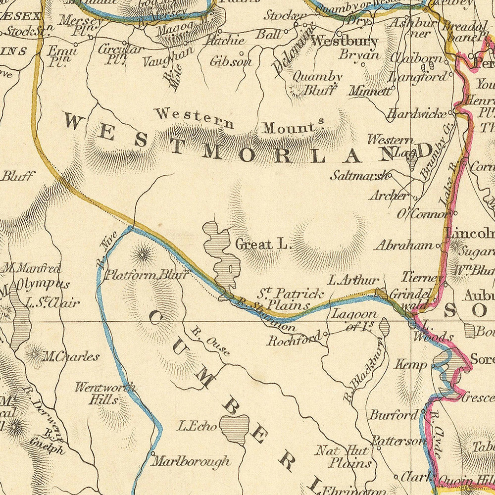 Old Map of Tasmania by Tallis, 1851: Van Diemen's Land, Hobart, Launceston, Bass Strait, Ben Lomond, Cape Grim