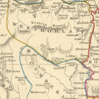 Old Map of Tasmania by Tallis, 1851: Van Diemen's Land, Hobart, Launceston, Bass Strait, Ben Lomond, Cape Grim