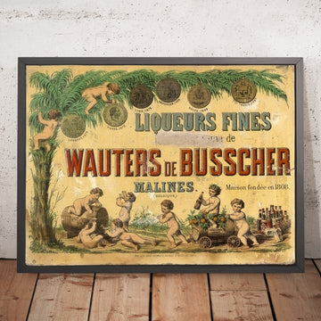 A framed image of Wauters De Busscher Vintage Liqueur Poster, 1874