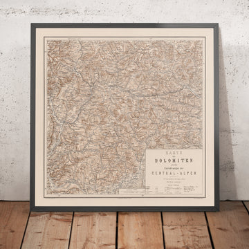 Old Relief Map of Dolomites & Southern Central Alps by Hartleben, 1880: Brenner Pass, Cortina, Trento, Meran, Pustertal