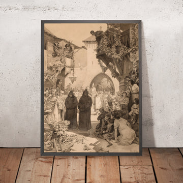 A framed image of Emperor Lothair and Pope Innocent by Alphonse Mucha, 1860