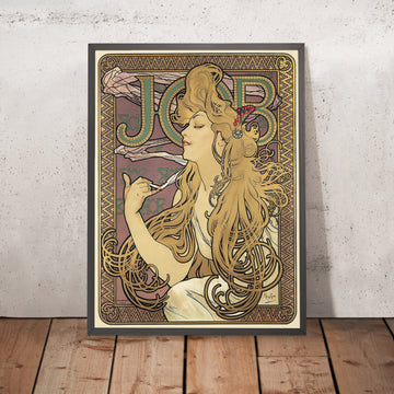 A framed image of Job by Alphonse Mucha, 1896
