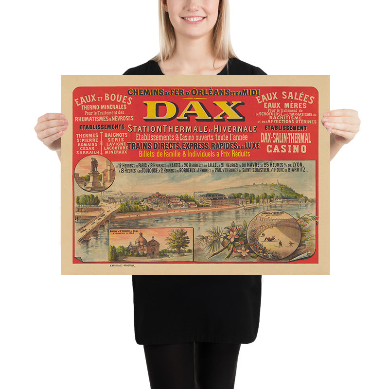 Dax Travel Poster: Station thermale et hivernale by Chemins de Fer d’Orléans et du Midi, 1890