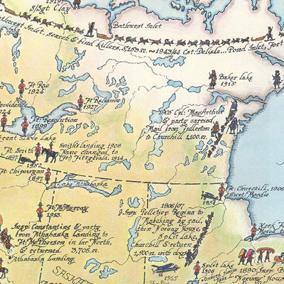 Pictorial Map of Canada & the Royal Mounted Police by Furse, 1966: RCMP History, Mounties, March to the West