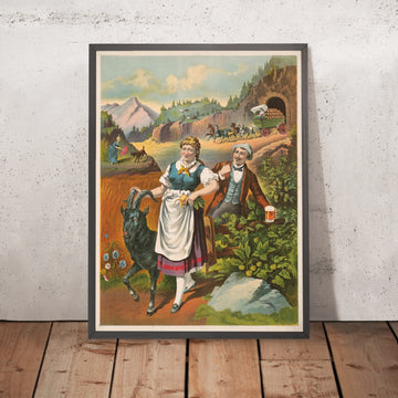 A framed image of Vintage Bavarian Bock Beer Poster by Henry Jerome Schile, 1887