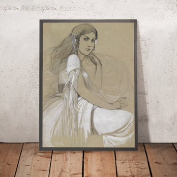 A framed image of Jaroslava Muchová by Alphonse Mucha, 1860