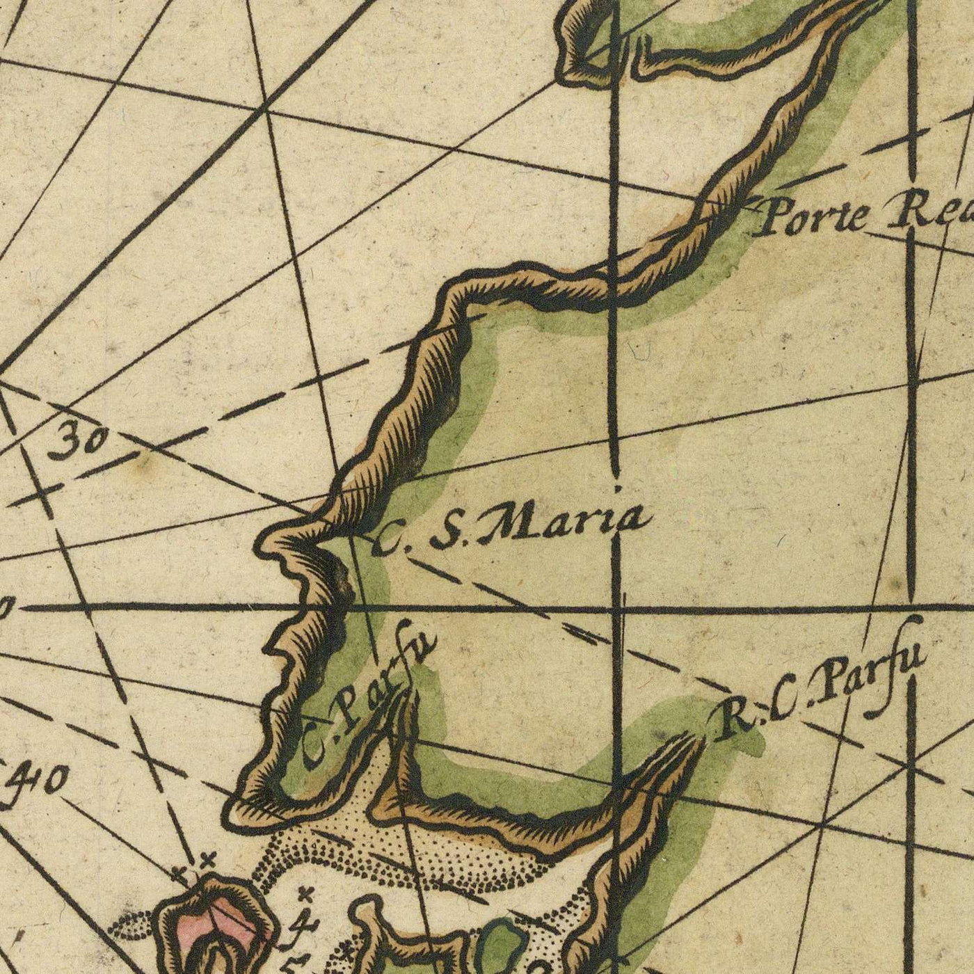 Old New England Nautical Chart by van Keulen, 1695: Cape Cod, Nantucket, Acadia (Nova Scotia)