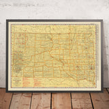 Ancienne carte aéronautique du Dakota du Sud, 1929 : couloirs aériens, Sioux Falls, Rapid City, Black Hills, Badlands 