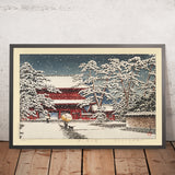 Temple Zojoji sous la neige, Tokyo par Hasui Kawase 1929 