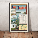 Poster di viaggio del Lago Maggiore: orario dei battelli a vapore di Gabriele Chiattone, 1889 