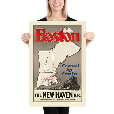 Boston Travel Poster: Travel by Train by New Haven Railroad, 1930