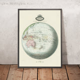 Old Spherical Map of Oceania by Garnier, 1860: Australia NZ & Antarctica, Colonial Empires