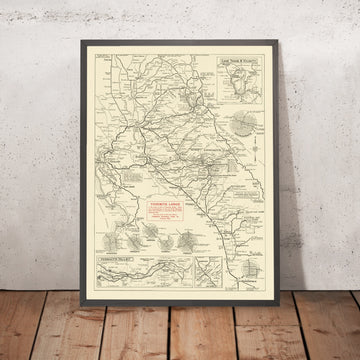 Mapa antiguo de carreteras del Parque Nacional de Yosemite, 1922: San Francisco, Sacramento, Fresno, Lake Tahoe, Parque Nacional de Sequoia 