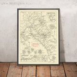 Ancienne carte routière du parc national de Yosemite, 1922 : San Francisco, Sacramento, Fresno, lac Tahoe, parc national de Sequoia 