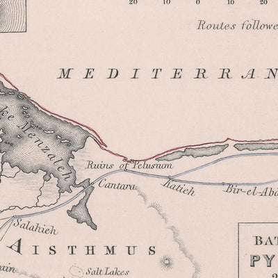 Antiguo mapa militar de las batallas de Napoleón en Egipto y Siria, 1801: Abukir, pirámides, El Cairo, Suez, Nilo