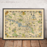 Antica mappa storica di Glasgow di Bullock, 1938: Cattedrale, Università, Kelvingrove, Green, Clyde 