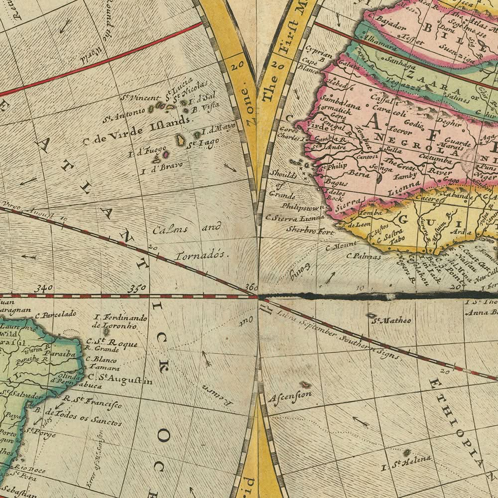 Große alte halbkugelförmige Weltkarte von Moll, 1760: Kalifornien als Insel, Hokkaido in Sibirien 