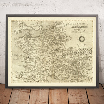 Mappa antica rara di Francia e Paesi Bassi di Zenoi, 1561: Parigi, Roma, Alpi, Pirenei 