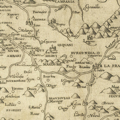 Old Rare Map of France and the Low Countries by Zenoi, 1561: Paris, Rome, Alps, Pyrenees