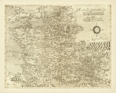 Alte, seltene Karte von Frankreich und den Niederlanden von Zenoi, 1561: Paris, Rom, Alpen, Pyrenäen, Kompassrose