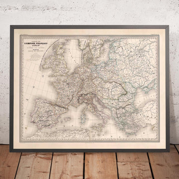 Mappa antica del Primo Impero Francese Napoleonico di Charles Dyonnet nel 1864 - Carta Storica Europea 